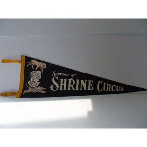 Vintage 1950's Shrine Circus Pennant Black Felt Wall Decor Souvenir Collectible